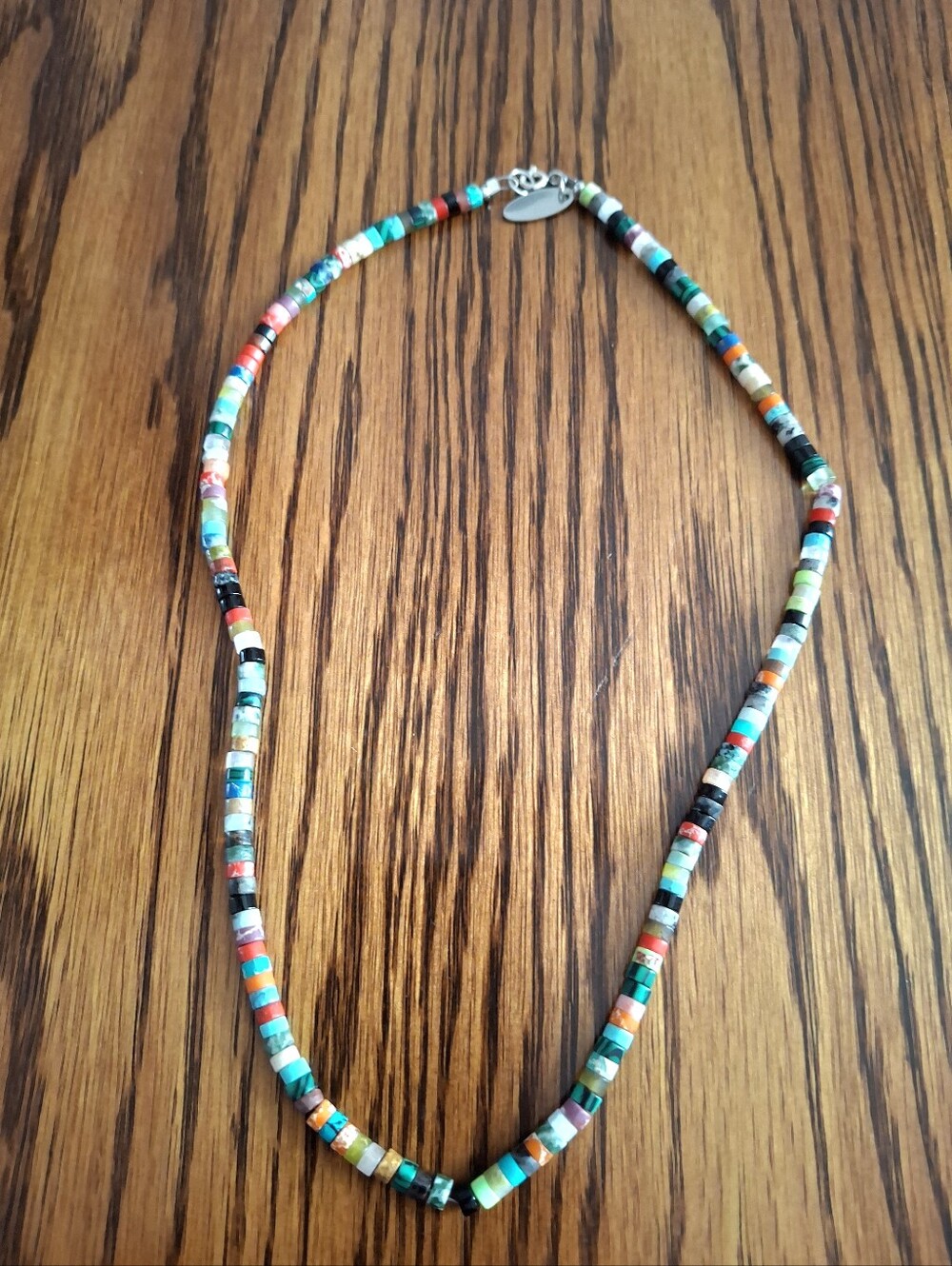 Sea Sediment Jasper Multicolored Heishi Beaded 18" Sterling Silver Necklace